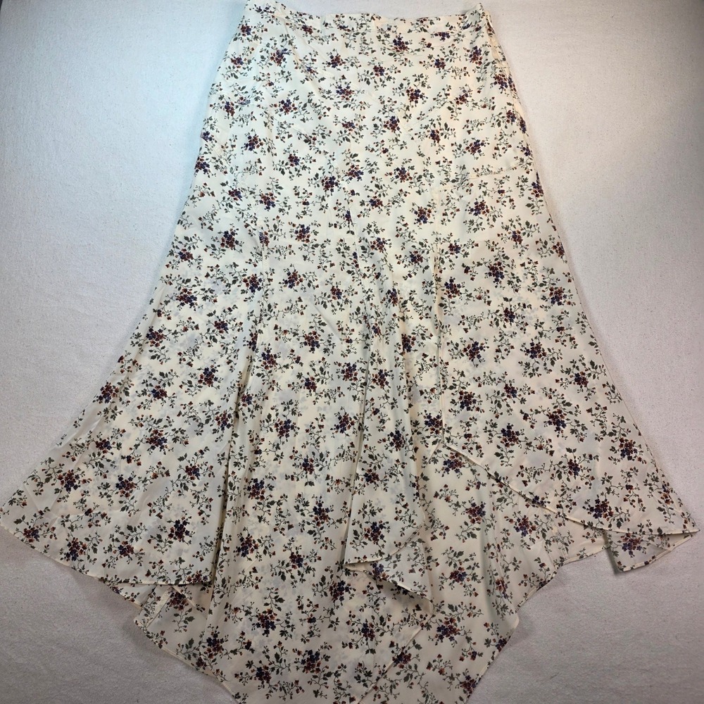 Veronica Beard Mac Floral Silk Asymmetrical Midi Skirt Whitestone Multi Size S